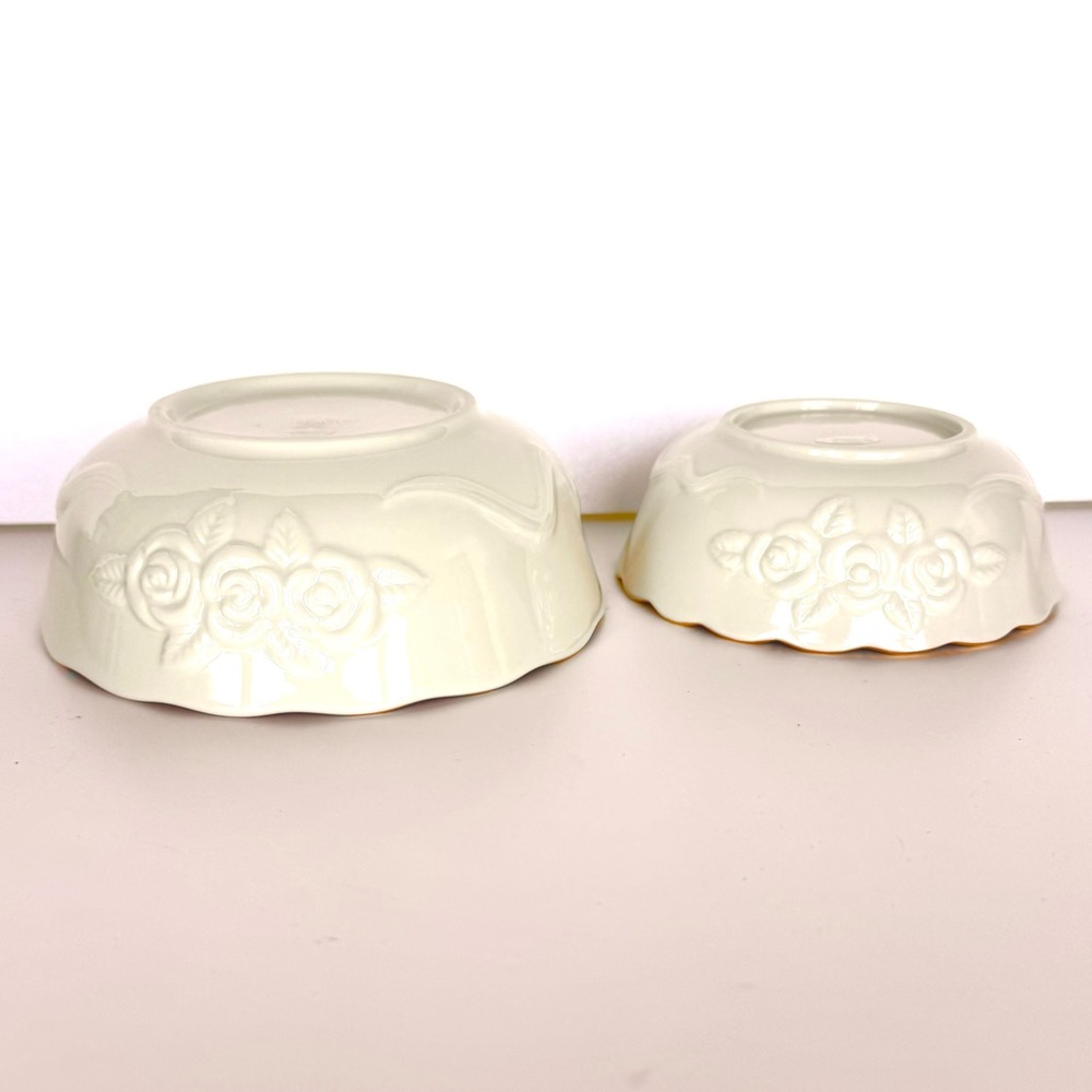 Lenox Ivory Rose Blossom Bowls Gold Trim Porcelain Set Of 2 NEW - Picture 15 of 16